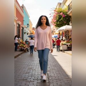 Matty M V Neck Heather Blush Tunic Sweater NWT XS Soft And Comfortable